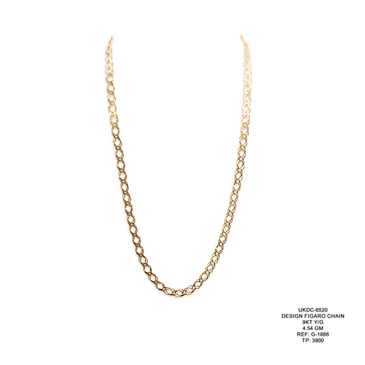 9KT Yellow Gold Design Figaro Chain 4.54GM – Elegant Designer Figaro Gold Necklace