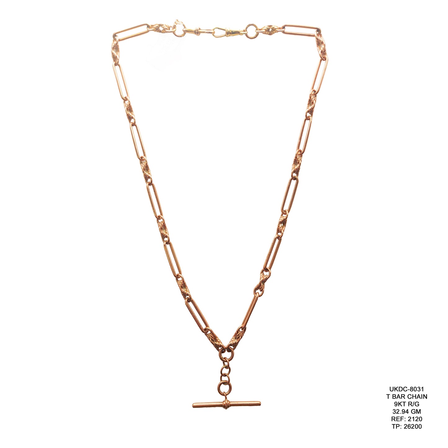 9KT Rose Gold T Bar Chain 32.94GM – Vintage Style Luxury Gold Chain