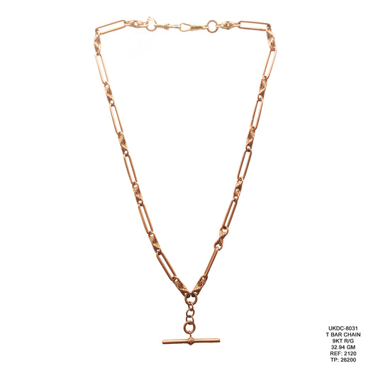 9KT Rose Gold T Bar Chain 32.94GM – Vintage Style Luxury Gold Chain