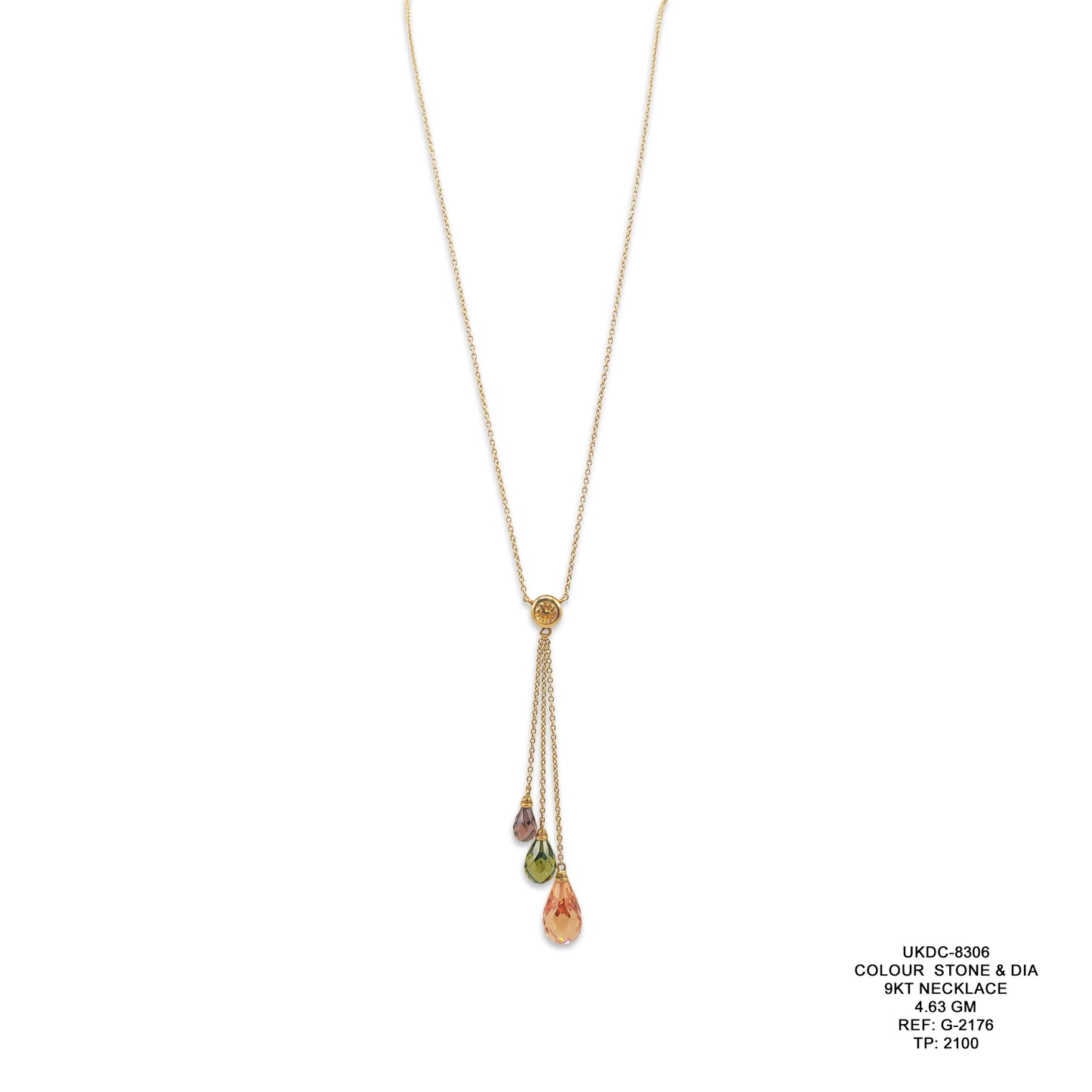 9KT Gold Colour Stone & Diamond Necklace 4.63GM – Elegant Gemstone and Diamond Accent Necklace