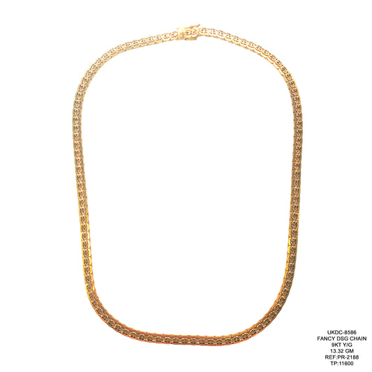 9KT Yellow Gold Fancy Design Chain 13.32GM – Elegant Designer Gold Chain