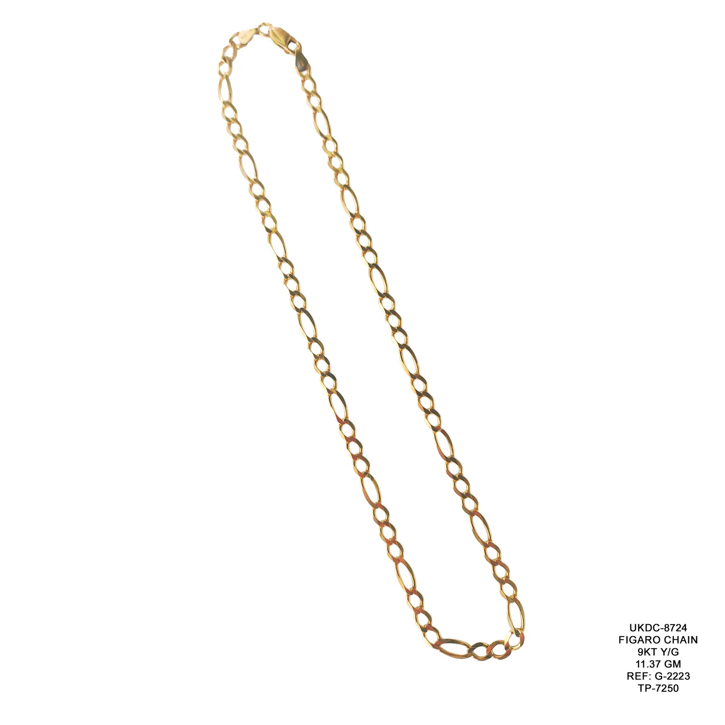 9KT Yellow Gold Figaro Chain 11.37GM – Timeless Luxury Gold Chain