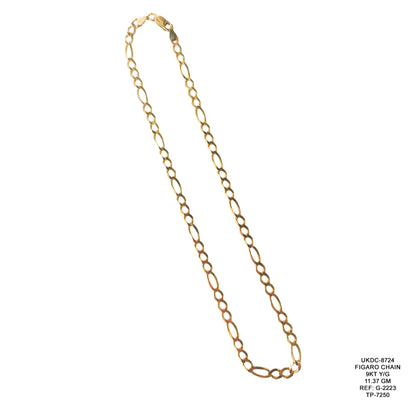 9KT Yellow Gold Figaro Chain 11.37GM – Timeless Luxury Gold Chain