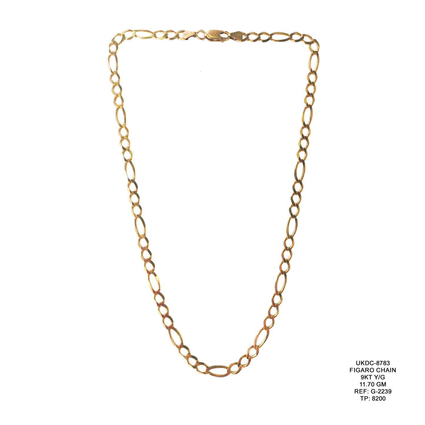 9KT Yellow Gold Figaro Chain 11.70GM – Elegant Classic Gold Chain