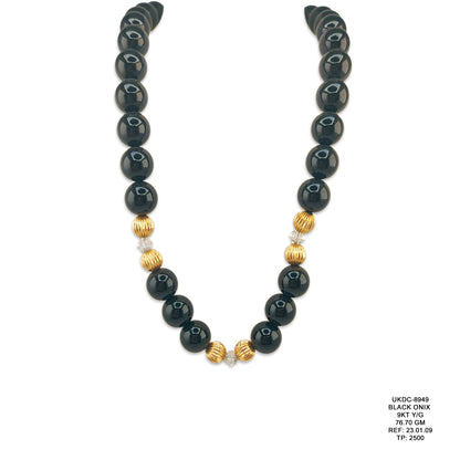 9KT Yellow Gold Black Onyx Necklace 76.70GM – Luxury Black Onyx & Gold Statement Jewellery