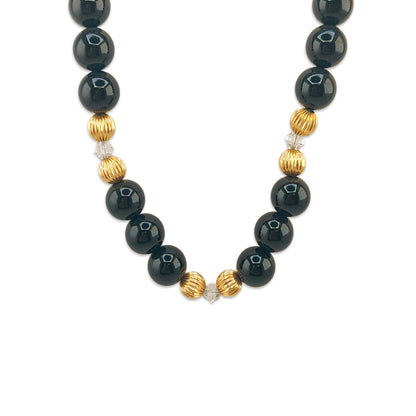 9KT Yellow Gold Black Onyx Necklace 76.70GM – Luxury Black Onyx & Gold Statement Jewellery