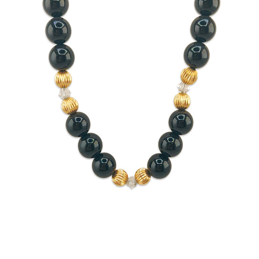 9KT Yellow Gold Black Onyx Necklace 76.70GM – Luxury Black Onyx & Gold Statement Jewellery