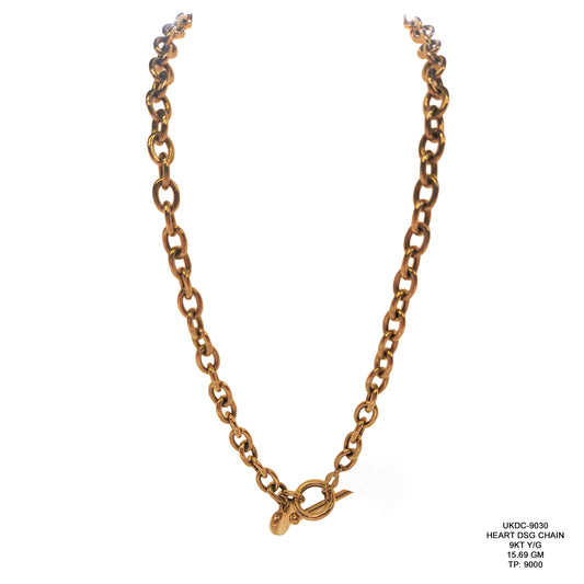 9KT Yellow Gold Heart Design Chain 15.69GM – Elegant Romantic Gold Chain