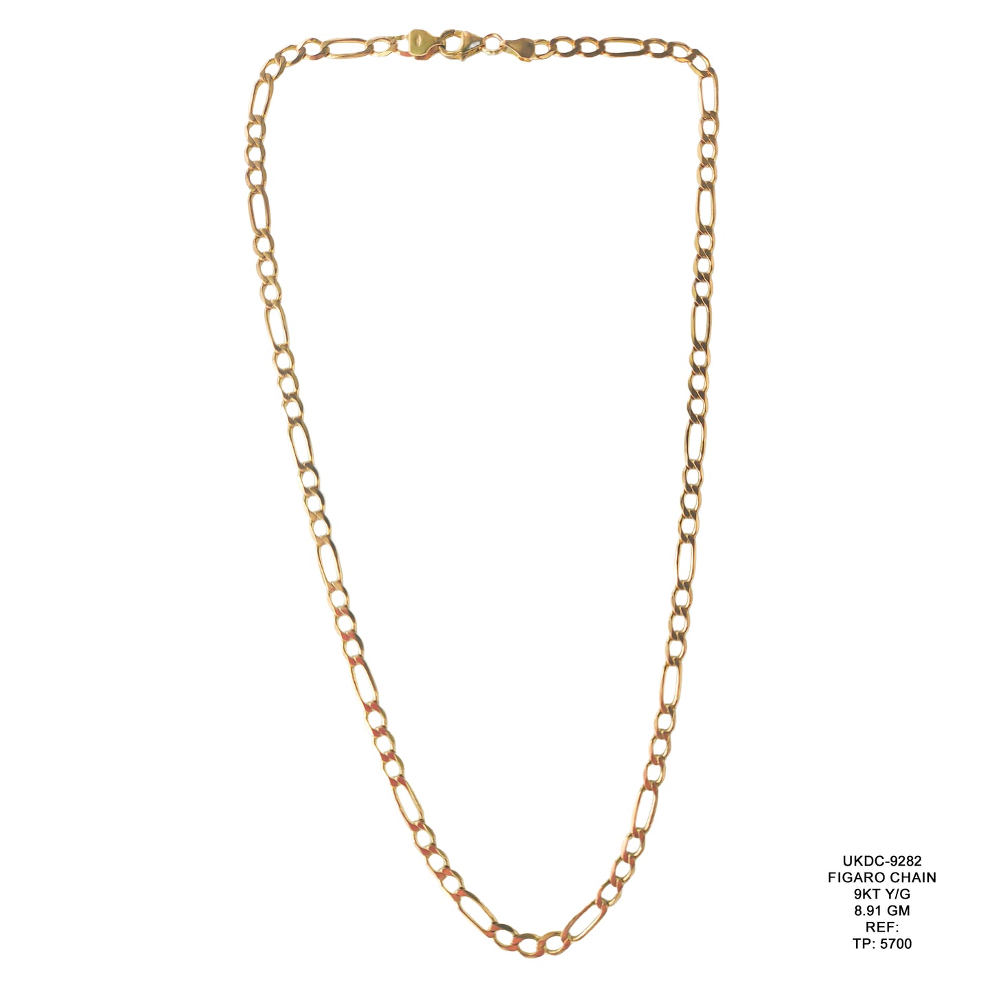 9KT Yellow Gold Figaro Chain 8.91GM – Stylish Lightweight Figaro Gold Chain