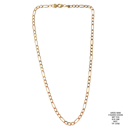 9KT Yellow Gold Figaro Chain 8.91GM – Stylish Lightweight Figaro Gold Chain