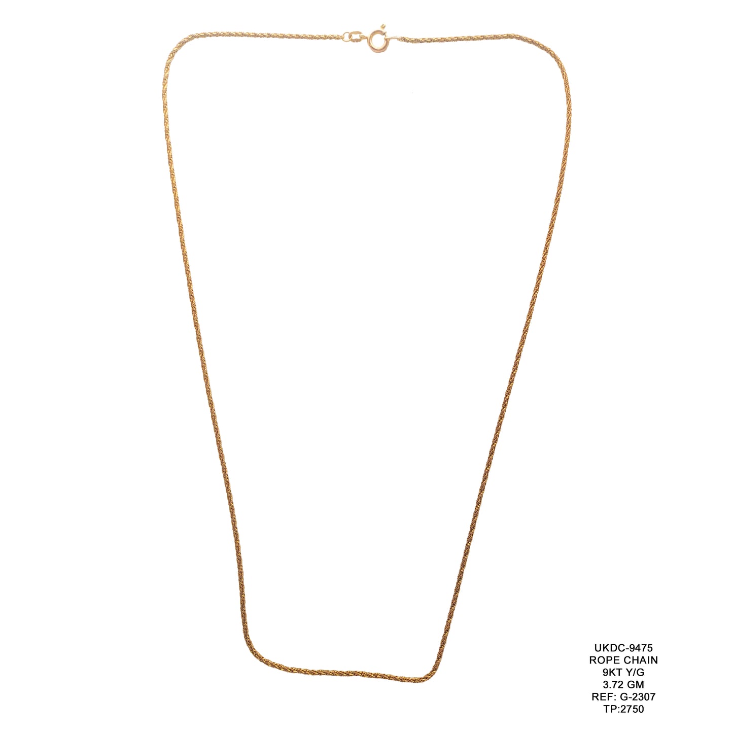 9KT Yellow Gold Rope Chain 3.72GM – Lightweight Elegant Gold Chain