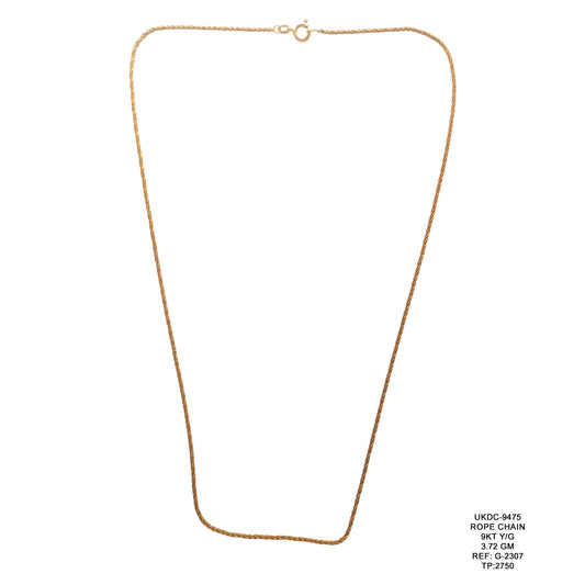 9KT Yellow Gold Rope Chain 3.72GM – Lightweight Elegant Gold Chain