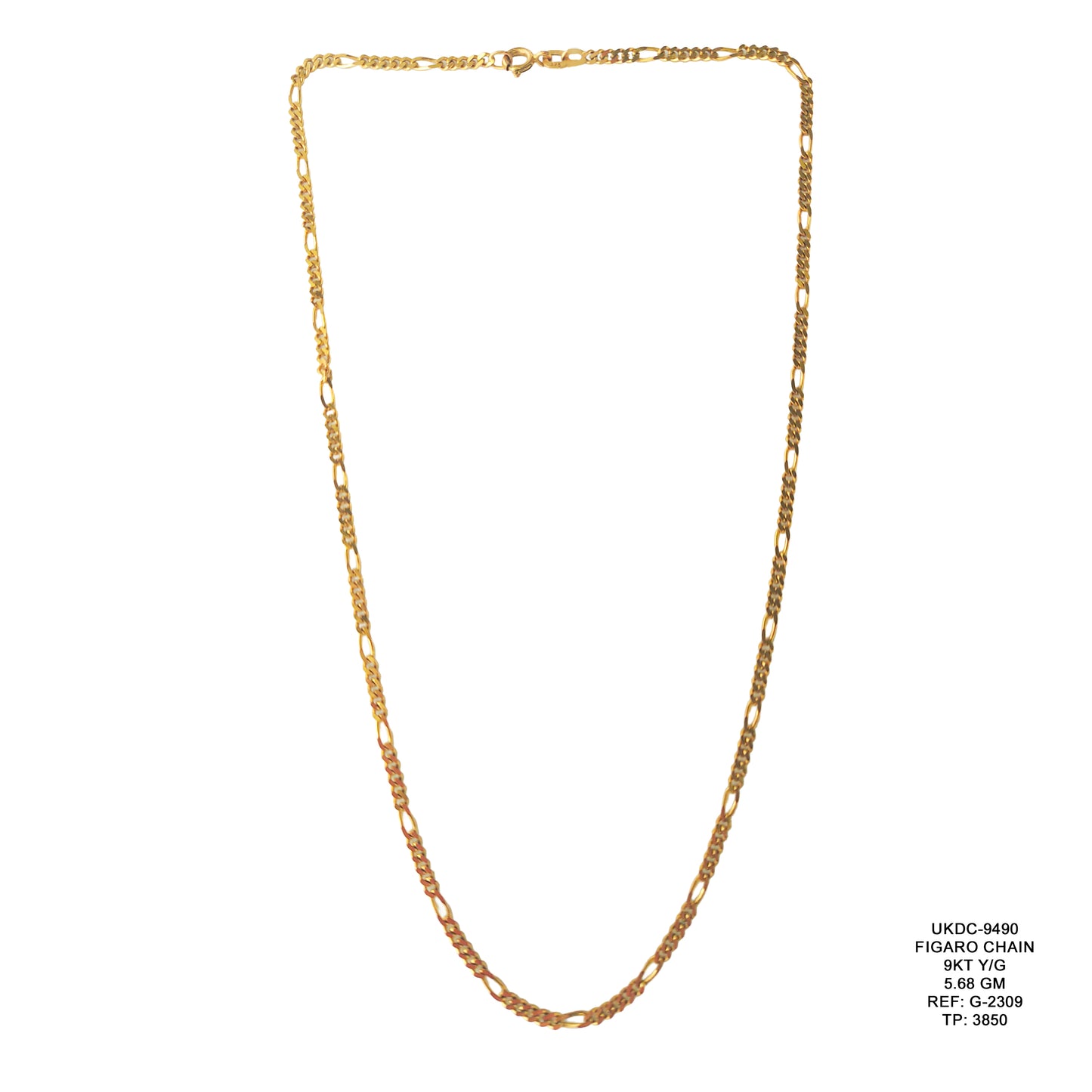 9KT Yellow Gold Figaro Chain 5.68GM – Lightweight Elegant Gold Chain