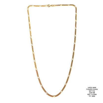 9KT Yellow Gold Figaro Chain 5.68GM – Lightweight Elegant Gold Chain