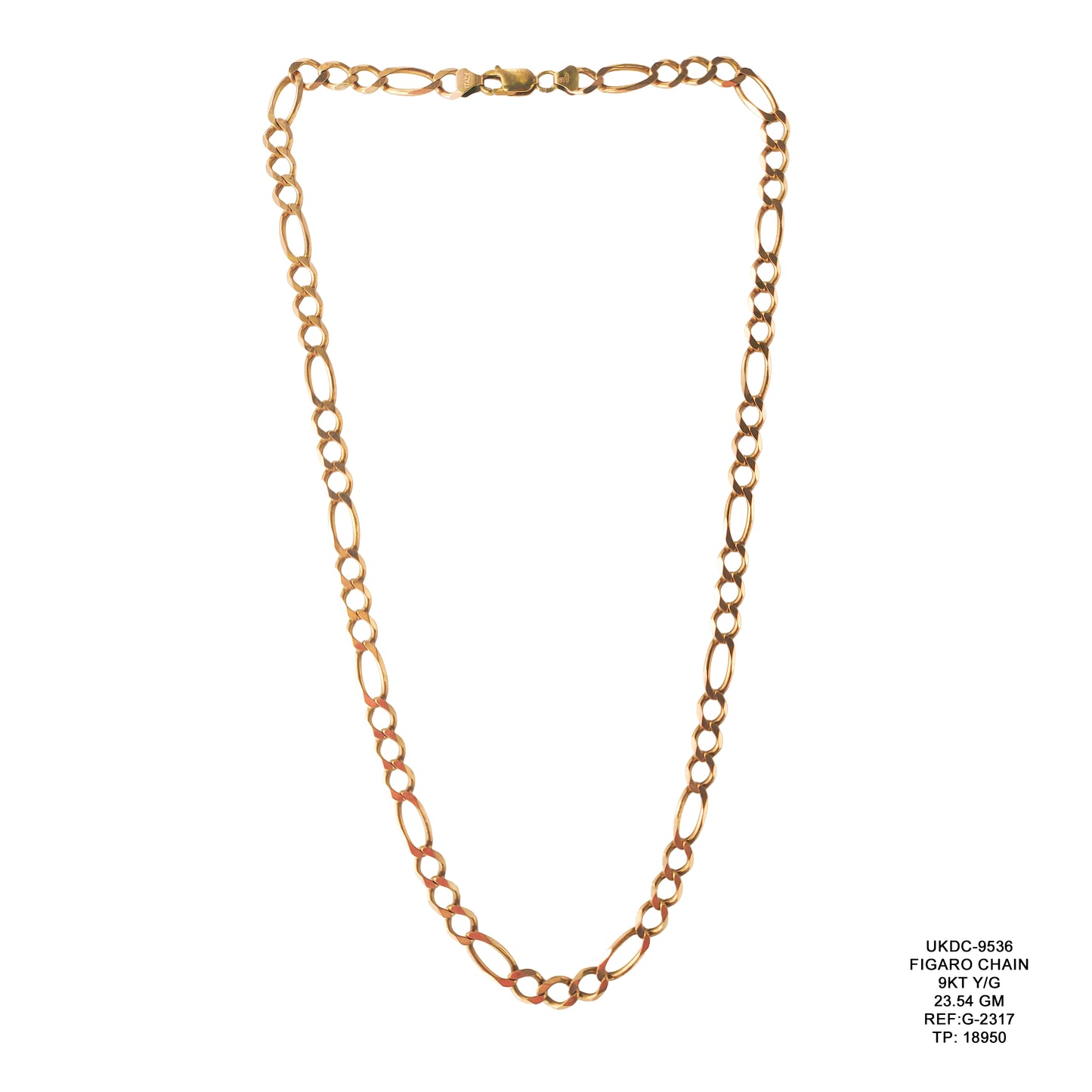 9KT Yellow Gold Figaro Chain 23.54GM – Premium Heavy Figaro Gold Chain