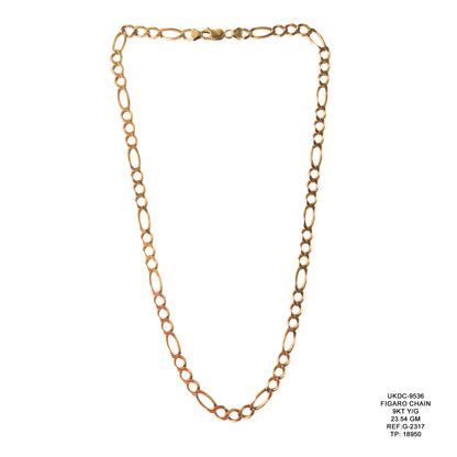 9KT Yellow Gold Figaro Chain 23.54GM – Premium Heavy Figaro Gold Chain