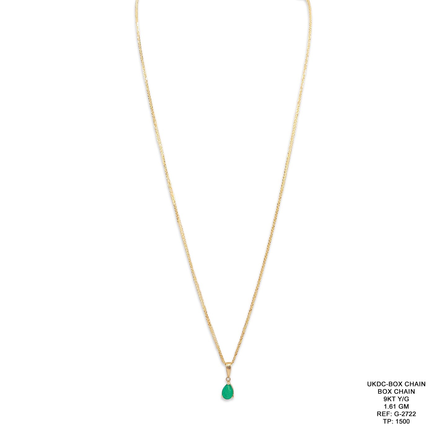 9KT Yellow Gold Box Chain 1.61GM – Elegant Lightweight Gold Box Link Necklace