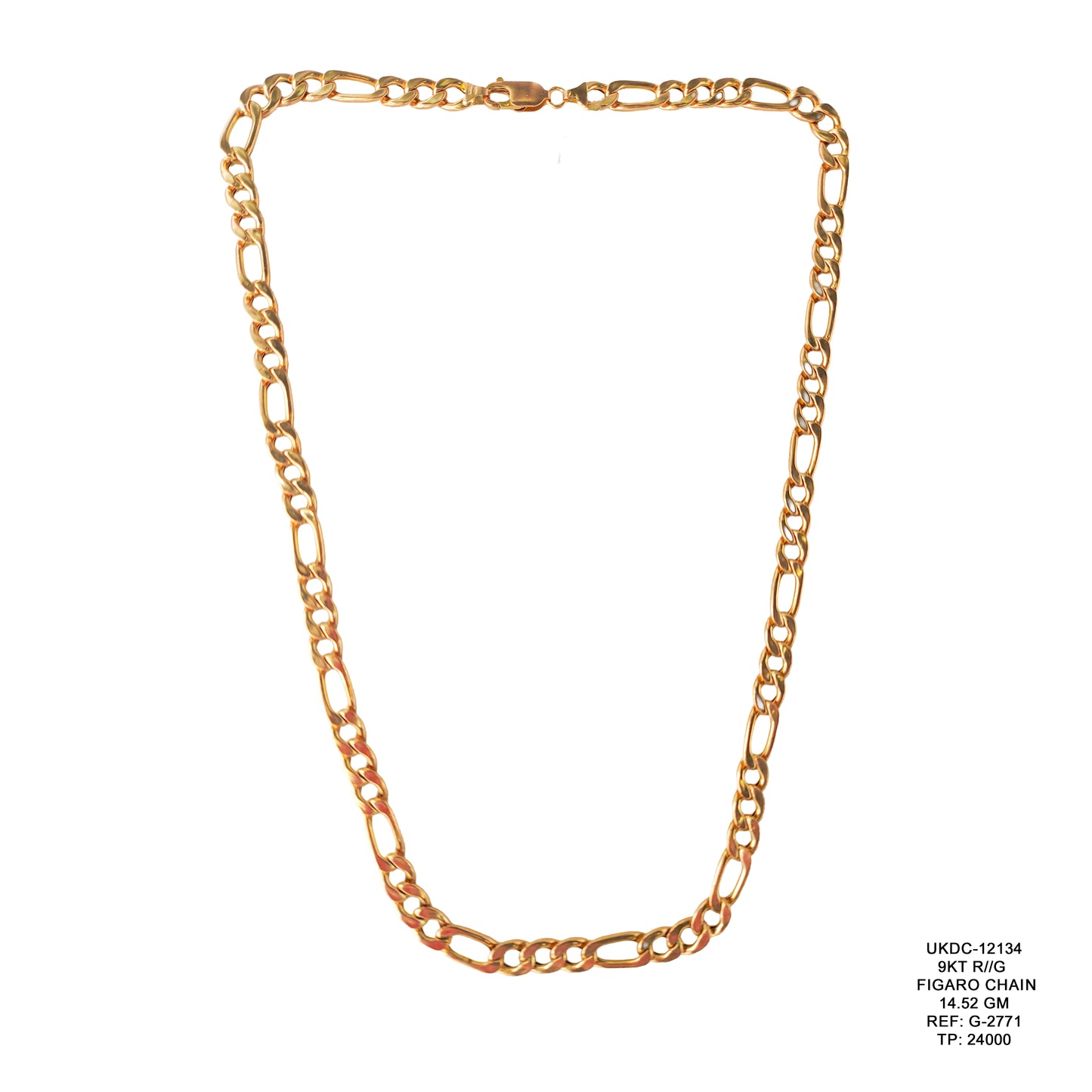 9KT Rose Gold Figaro Chain 14.52GM – Elegant Luxury Figaro Gold Chain