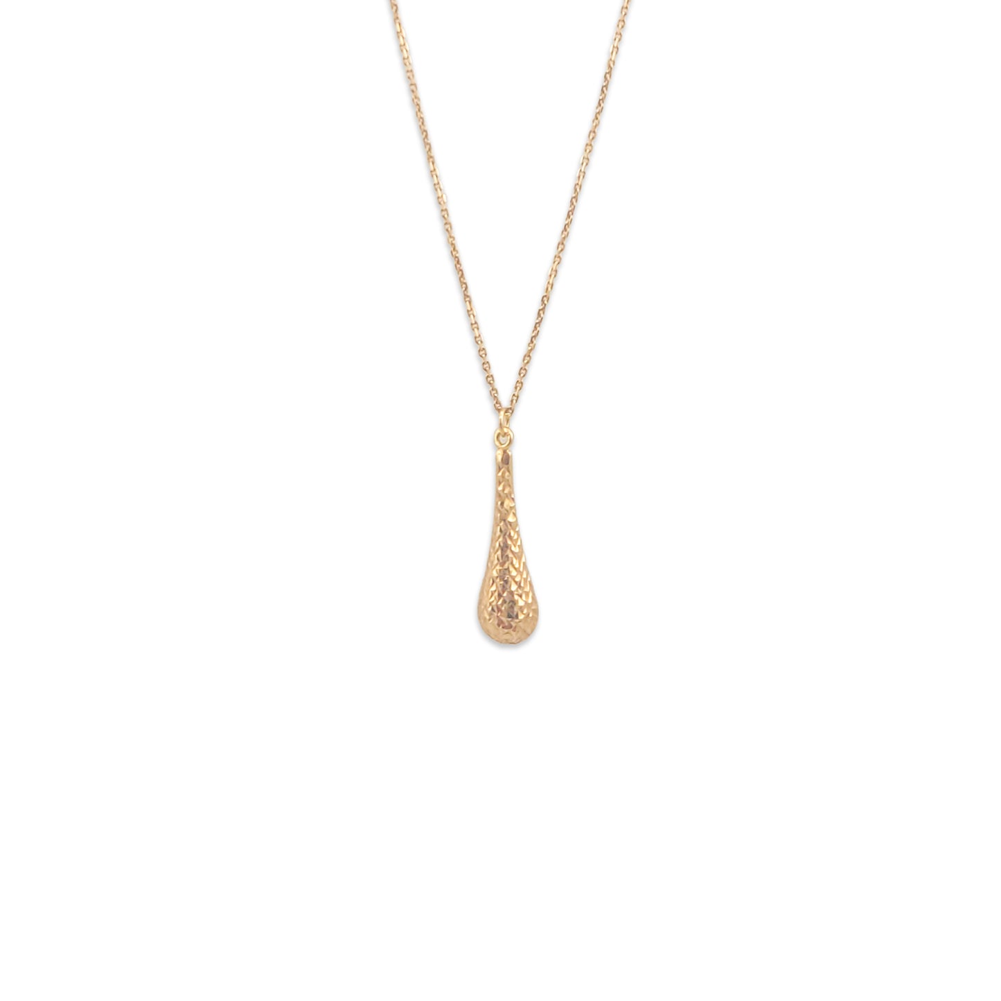 9KT Yellow Gold Box Chain & Drop Pendant Necklace 1.68GM – Delicate Gold Drop Necklace for Women