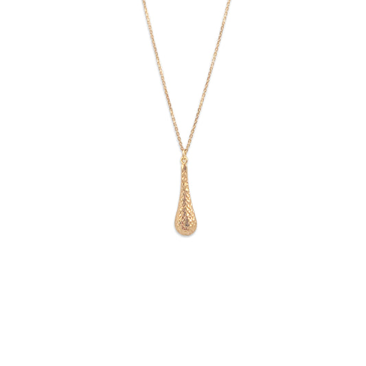9KT Yellow Gold Box Chain & Drop Pendant Necklace 1.68GM – Delicate Gold Drop Necklace for Women