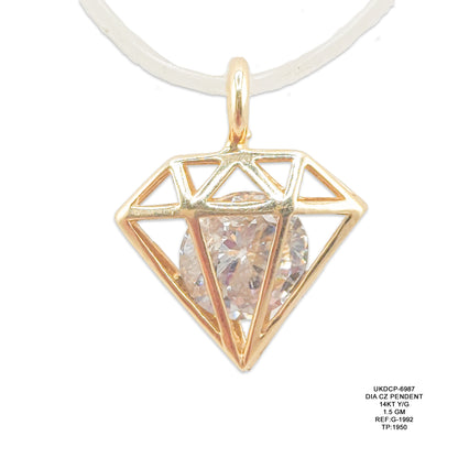 14KT Yellow Gold Diamond Look CZ Pendant 1.50GM – Elegant Cubic Zirconia Gold Pendant