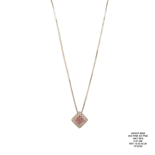 18KT White Gold Pink Diamond Shape Pendant 5.07GM – Elegant Pink Stone & White Gold Pendant