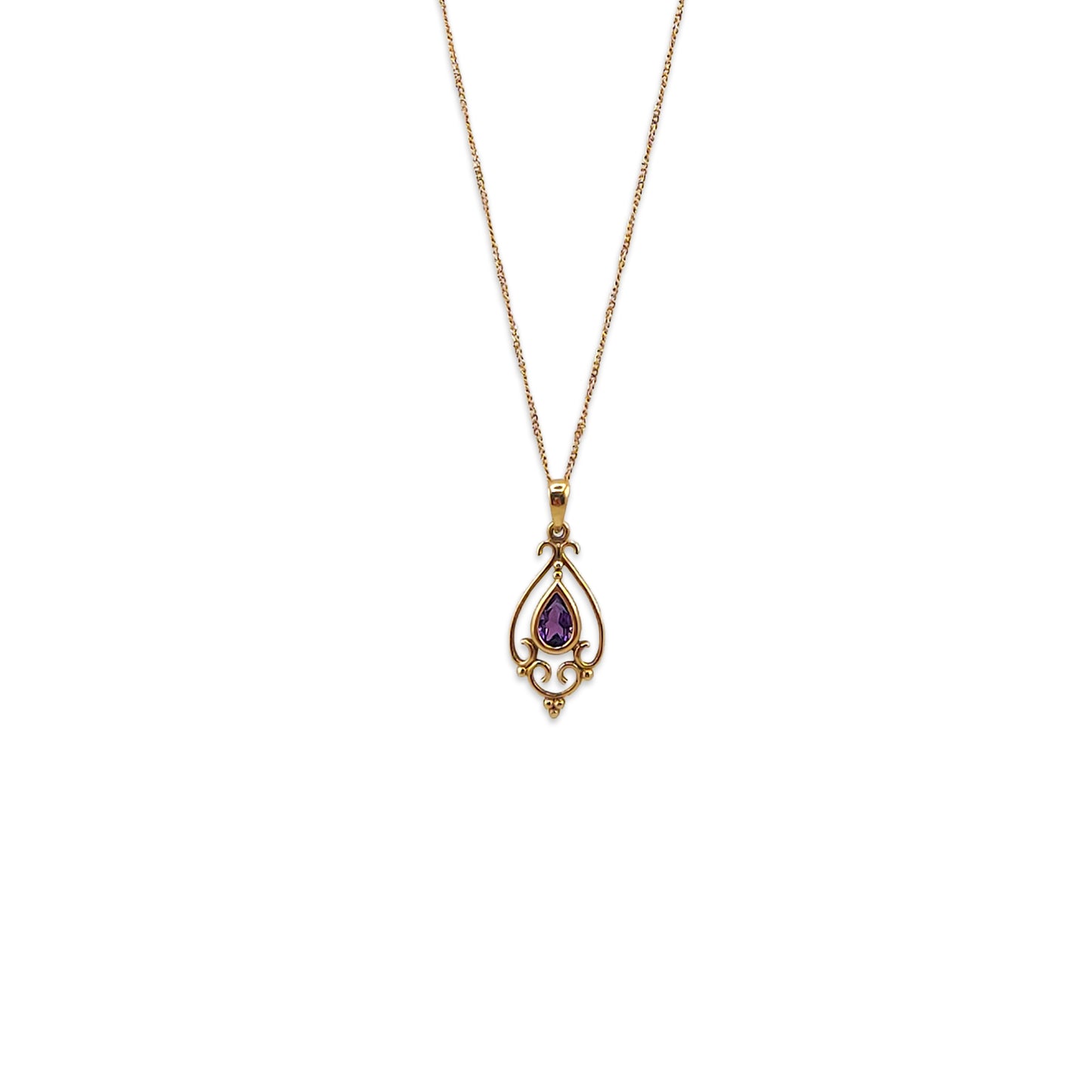 9KT Yellow Gold Box Chain with Amethyst Pendant 1.45GM – Elegant Amethyst Gold Necklace