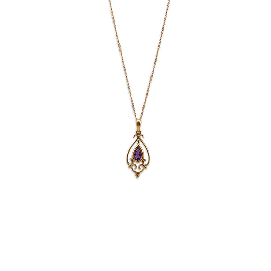 9KT Yellow Gold Box Chain with Amethyst Pendant 1.45GM – Elegant Amethyst Gold Necklace