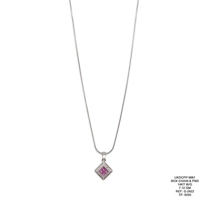 14KT White Gold Box Chain & Pendant Set 7.12GM – Elegant White Gold Necklace with Pendant