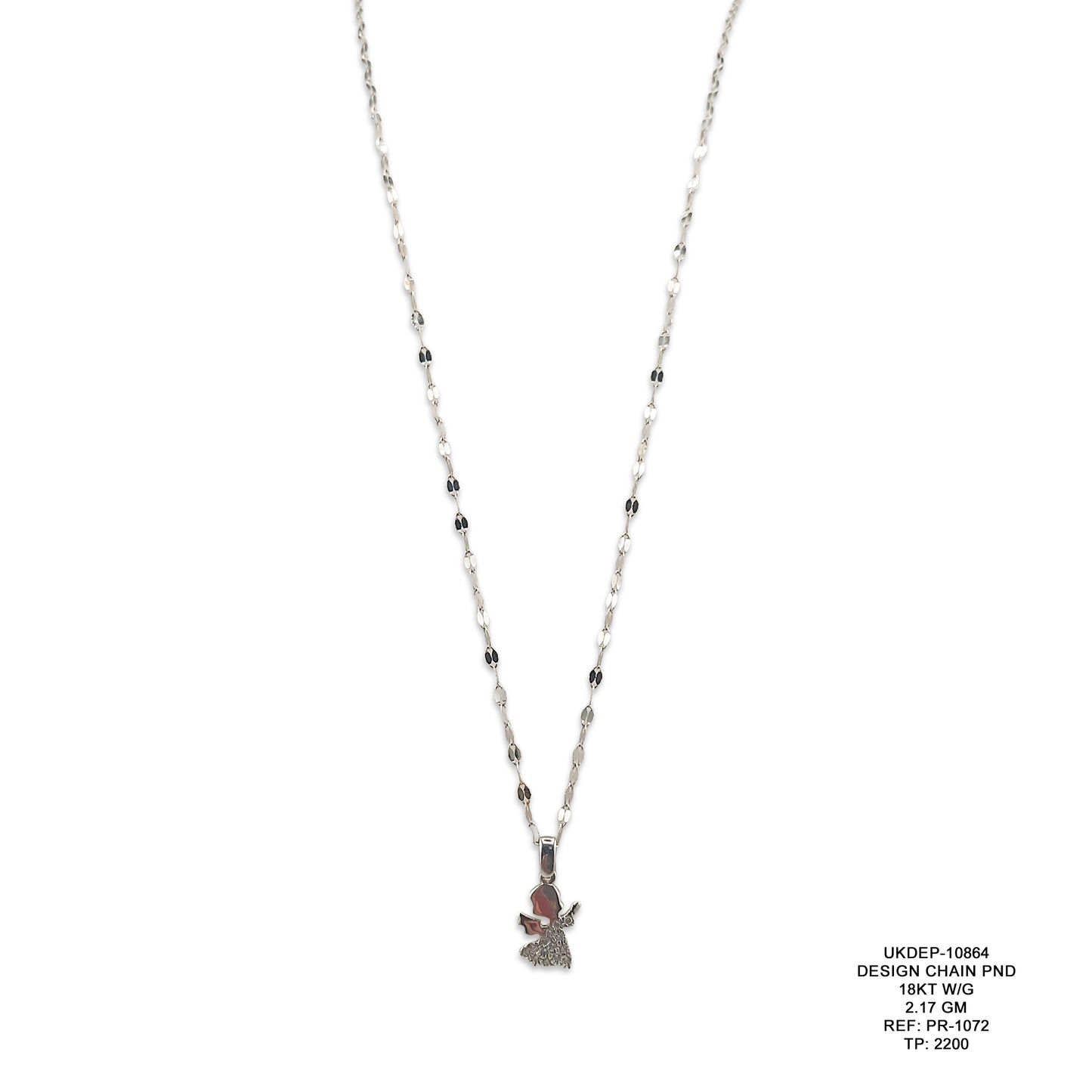 18KT White Gold Designer Chain Pendant 2.17GM – Elegant Modern White Gold Pendant