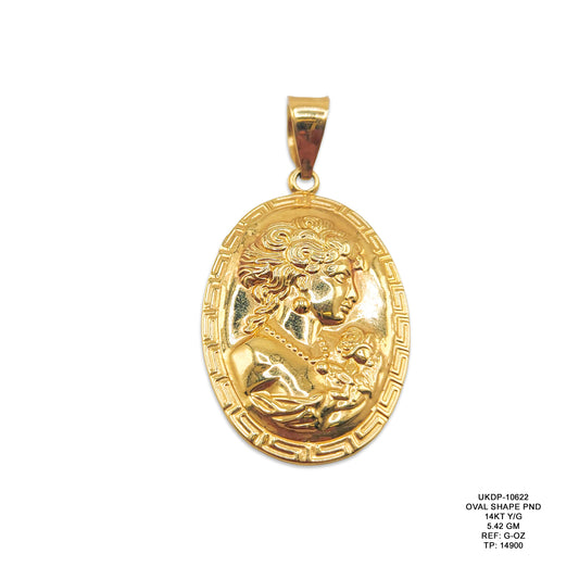 14KT Yellow Gold Oval Shape Pendant 5.42GM – Elegant Designer Gold Pendant
