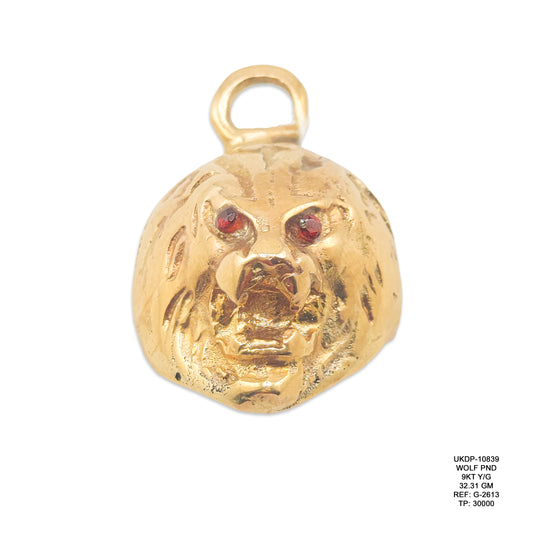 9KT Yellow Gold Wolf Pendant 32.31GM – Premium Designer Wolf Gold Pendant