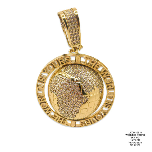 9KT Yellow Gold "The World Is Yours" Pendant 15.71GM – Luxury Statement Gold Pendant