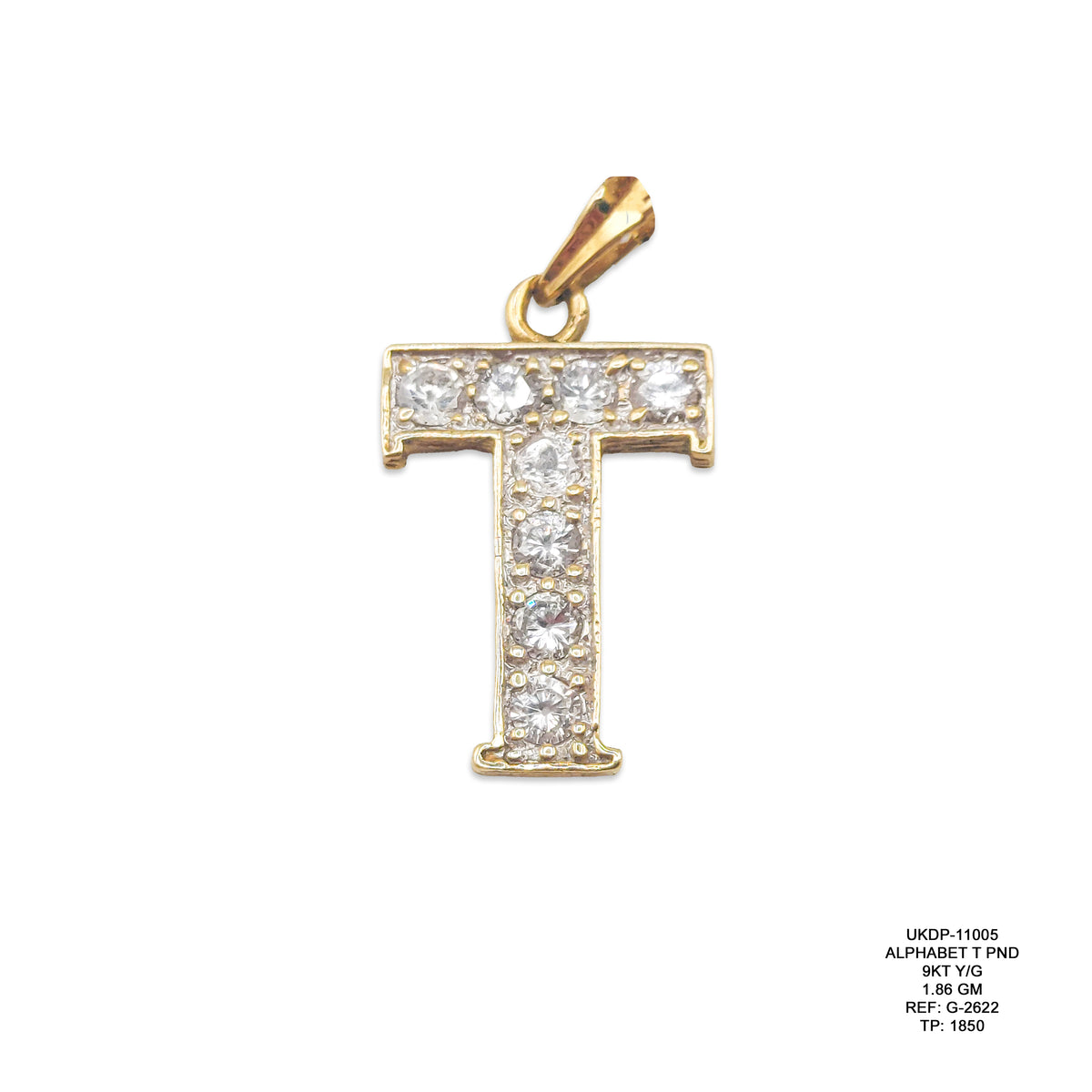 9KT Yellow Gold Letter T Pendant 1.86GM – Elegant Initial T Gold Pendant