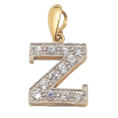 9KT Yellow Gold CZ Letter N Pendant 2.93GM – Cubic Zirconia Initial N Gold Pendant