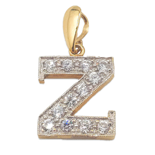 9KT Yellow Gold CZ Letter N Pendant 2.93GM – Cubic Zirconia Initial N Gold Pendant