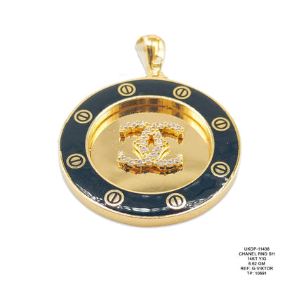 14KT Yellow Gold Round Shape Designer Pendant 6.62GM – Luxury Chanel Style Gold Pendant