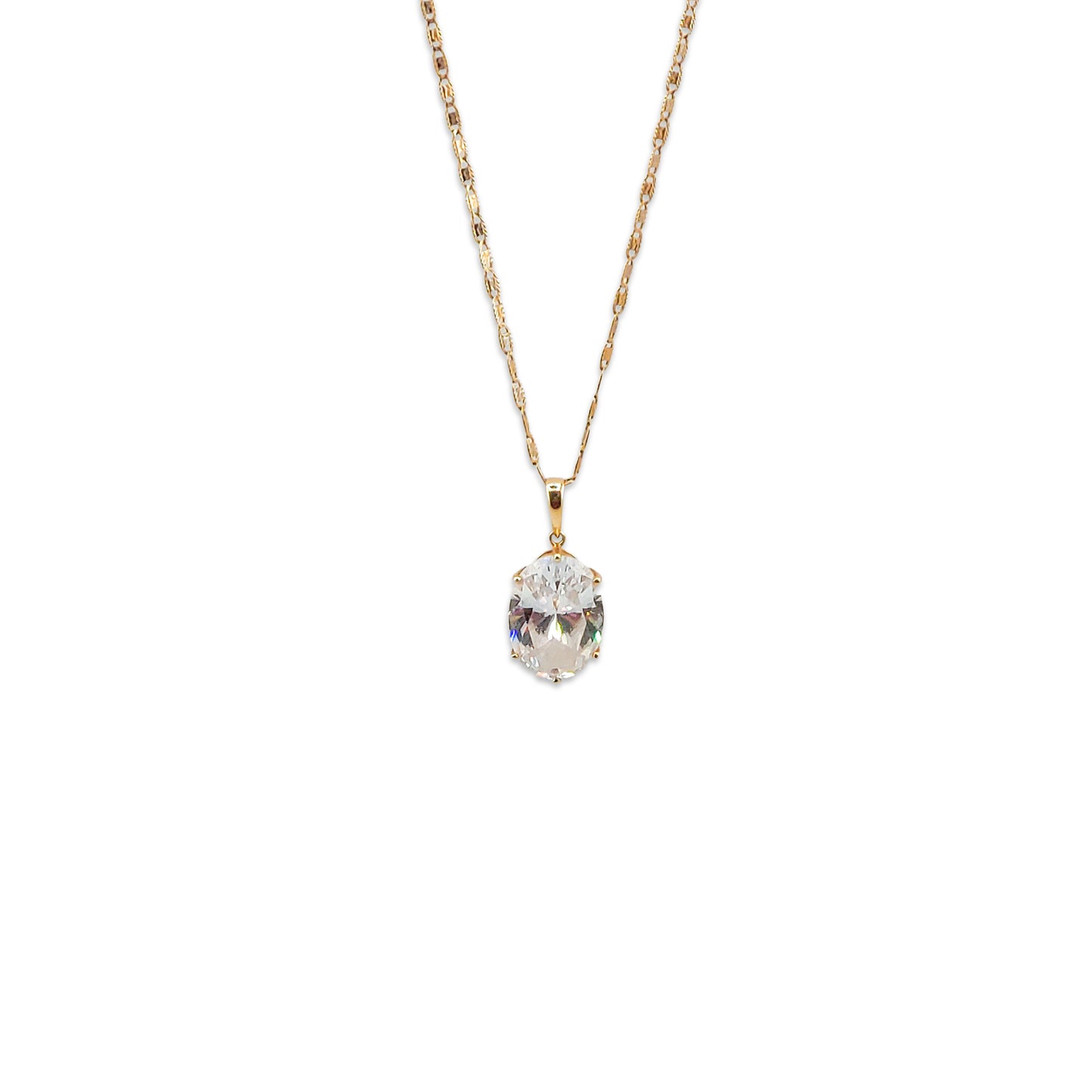 14KT Yellow Gold Oval CZ Pendant 5.43GM – Elegant Cubic Zirconia Gold Pendant