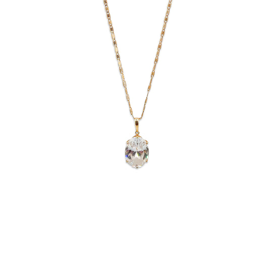 14KT Yellow Gold Oval CZ Pendant 5.43GM – Elegant Cubic Zirconia Gold Pendant