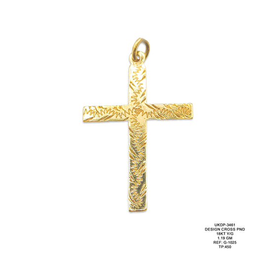 18KT Yellow Gold Designer Cross Pendant 1.19GM – Elegant Religious Gold Pendant