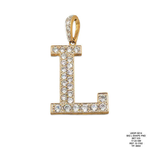 9KT Yellow Gold Large L Initial Pendant 17.22GM – Premium Letter L Gold Pendant