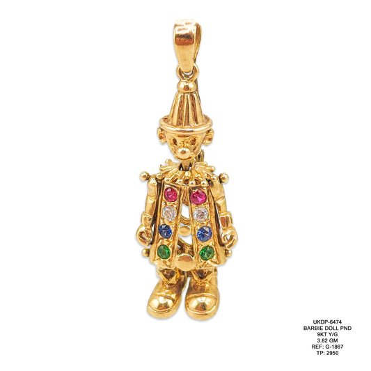 9KT Yellow Gold Barbie Doll Pendant 3.82GM – Elegant Designer Gold Doll Pendant