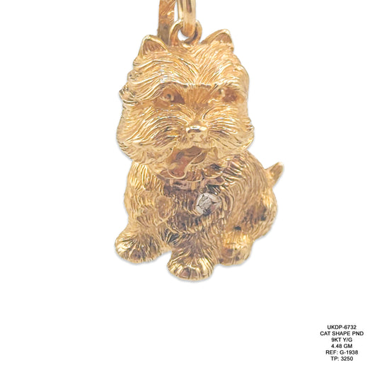 9KT Yellow Gold Cat Shape Pendant 4.48GM – Elegant Cat Design Gold Pendant for Cat Lovers