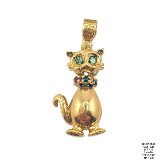 9KT Yellow Gold Cat Pendant 3.48GM – Elegant Cat Lover Gold Pendant
