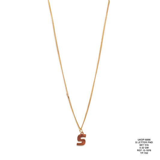 9KT Yellow Gold Letter S Pendant 0.32GM – Personalised Initial S Gold Pendant