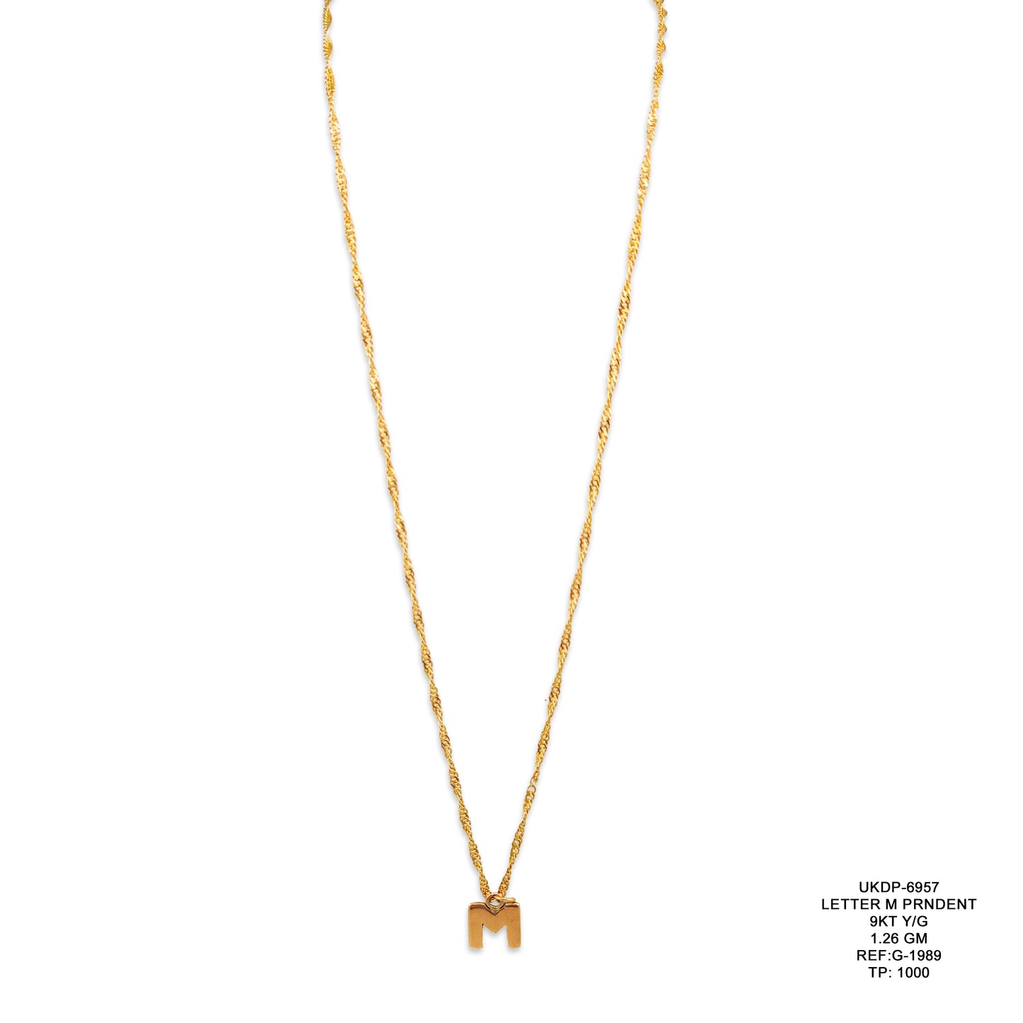 9KT Yellow Gold Letter M Pendant 1.26GM – Personalised Initial M Gold Pendant