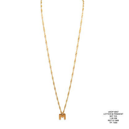 9KT Yellow Gold Letter M Pendant 1.26GM – Personalised Initial M Gold Pendant