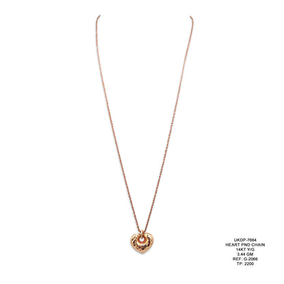 14KT Yellow Gold Heart Pendant Chain 3.44GM – Elegant Heart Gold Necklace for Women