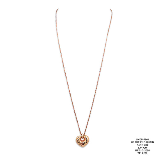 14KT Yellow Gold Heart Pendant Chain 3.44GM – Elegant Heart Gold Necklace for Women