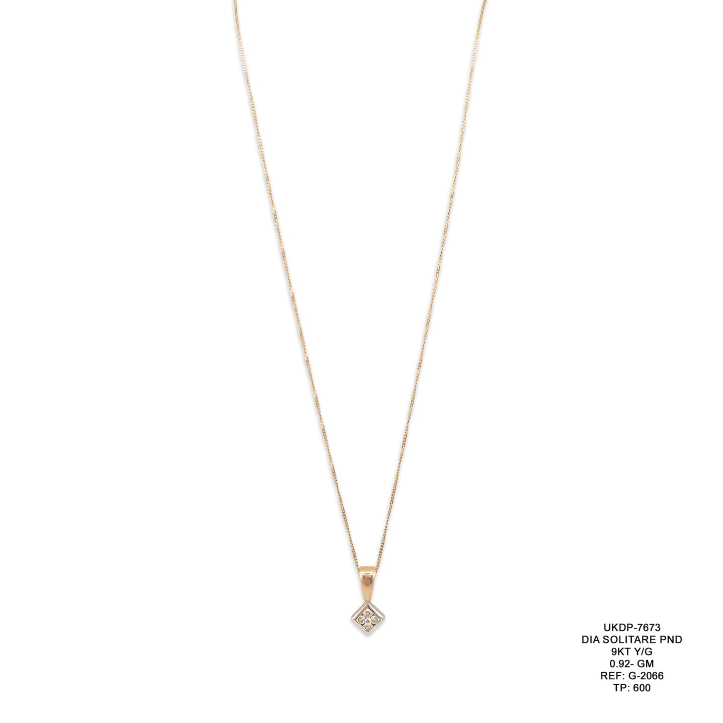 9KT Yellow Gold Diamond Solitaire Pendant 0.92GM – Elegant Solitaire Gold Pendant
